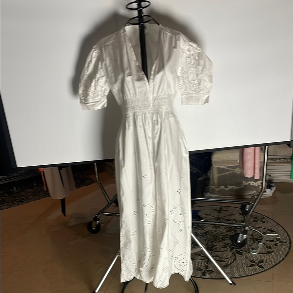 Ganni White Ruffled Puff Sleeve Wedding Dress